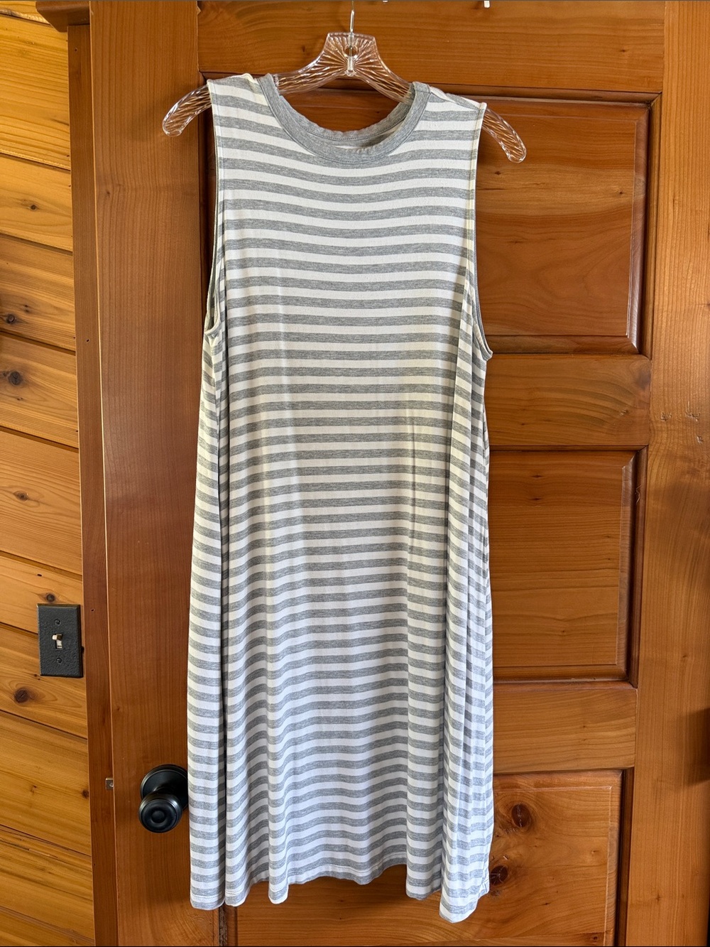 Time and Tru Gray & White Striped Midi Tank Dress